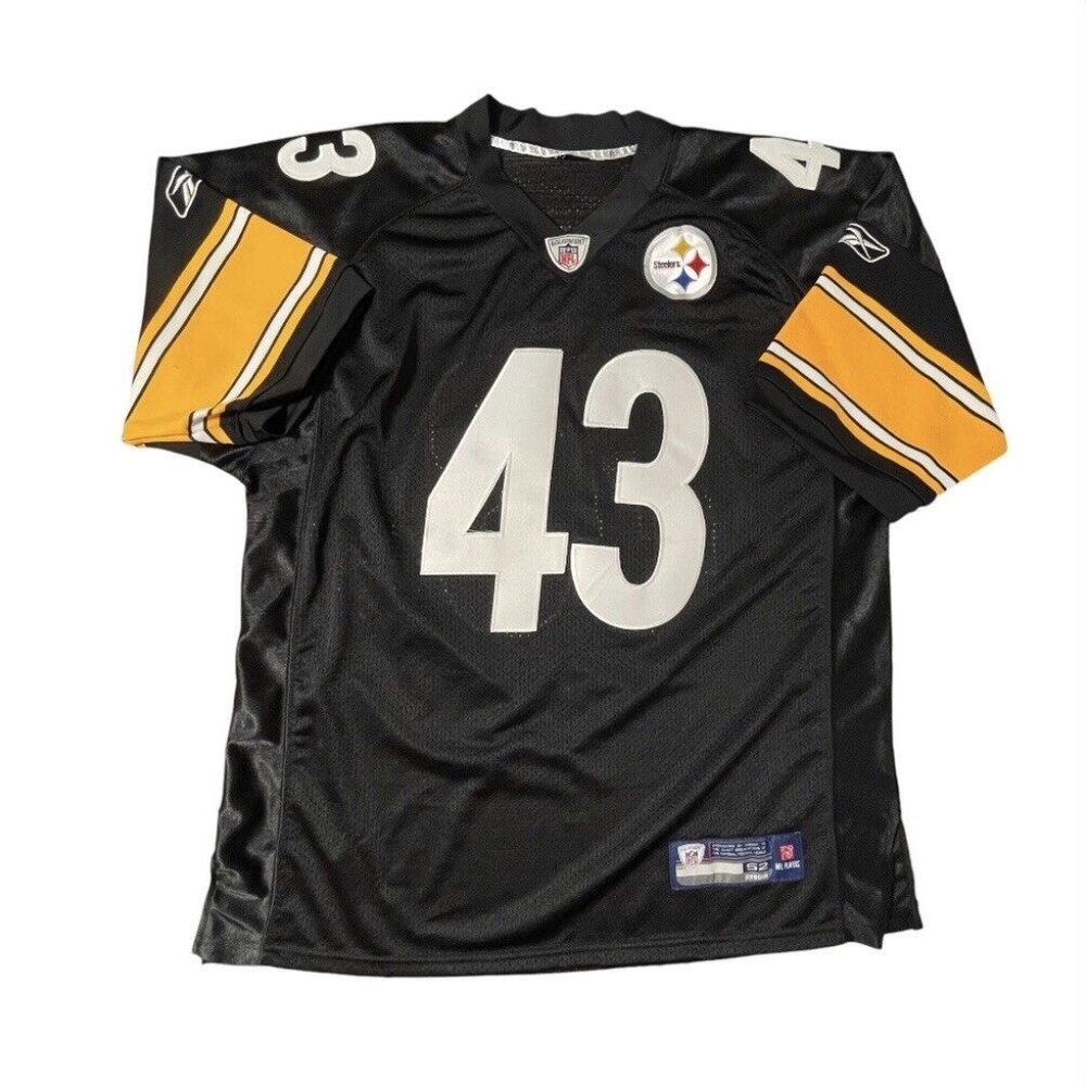 Reebok Authentic Pittsburgh Steelers Jersey Troy Polamalu #43 Sewn Size 52/@XL